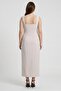 Women Solid Casual Midi Dress, Beige - 4