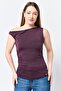 Women Asymmetrical Neck One Shoulder Sleeve Solid Tank Top, Purple