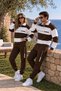 Balance Women's and Men's Brown and White Color Block Polo Collar Tracksuit Set Couple Combination - 3