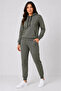 Two-Thread Hooded Jogger Tracksuit Set with Kangaroo Pockets - Khaki - 4