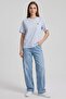 Women Round Neck Short Sleeve Embroidered T-Shirt, Light Blue - 2
