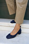 Fiyoli Women's Navy Blue Genuine Suede Mini Heel Ballet Flats - 7