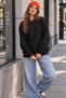Women's Black Oversize 3 Thread Crew Neck Sweatshirt - Black - 3