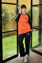 Sporty Cotton Melton women's Tracksuit Set in Orange and Black - 4