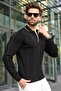 Black Polo Collar Half Zipper Ribbed Men's Knitwear Sweater E7515 - 3