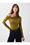 Oil Green Asymmetrical Collar Detailed Long Sleeve Blouse