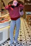 Red Striped Crew Neck Oversize Women's Sweater Mg2894 - 4