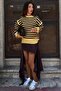 Yellow Striped Crew Neck Oversize Women's Sweater Mg2894 - 4