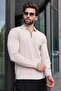 Stone Polo Collar Half Zipper Ribbed Men's Knitwear Sweater E7515 - 3