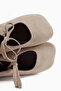 Ninva Genuine Leather Beige Bow Lace-Up Women's Ballerinas - 7
