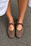 Aster Women's Suede Brown Bow Detailed Flat Toe Orthopedic Pad Supported Daily Ballet Shoes - 5