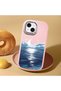 iPhone 15 Compatible Shock-Absorbing Camera Protected Pink Silicone Case Moon Rising from the Sea - 3