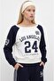 Women's Stone Boat Neck Sweatshirt with Striped Bottoms and Tracksuit in Navy Blue - 4