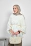 Women's Waist-Tied Blouse with Ankle Elastic Detail, Cream - 2