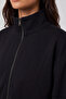 Black Stand Collar Standard Fit Crop Women's Sweatshirt - 97317 - 4