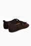 Ninva Genuine Leather Brown Bow Lace-Up Women's Ballerinas - 7