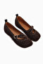 Nella Genuine Leather Brown Buckle Square Toe Women's Ballerinas - 4