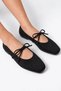Aster Women's Suede Black Bow Detailed Blunt Toe Orthopedic Pad Supported Daily Ballet Shoes - 4