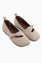 Nella Genuine Leather Beige Buckle Square Toe Women's Ballerinas - 3
