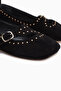 Nella Genuine Leather Black Buckle Square Toe Women's Ballerinas - 5