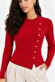 Women's Red Asymmetrical Button Detailed Ribbed Knitwear Blouse - 3