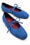 Aster Women's Suede Blue Bow Detailed Blunt Toe Orthopedic Pad Supported Daily Ballet Shoes