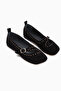 Nella Genuine Leather Black Buckle Square Toe Women's Ballerinas - 4