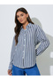 Navy Blue Striped Longline Oversized Shirt - 3
