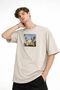 Freedom Printed - Premium Fabric Oversize Men's Short Sleeve T-Shirt Beige - 4