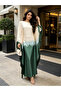 Dark Green Kaftan Dress with Fringed Sleeves - 3