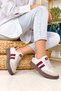Women's Beige Burgundy Suede Thermo Sole Side Striped Lace-Up Orthopedic Sports Shoes - 2