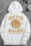 Unisex 3 Thread Cotton White Bostonballers Print Loose Fit Sweatshirt Hoodie
