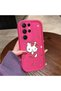 Samsung Galaxy S22 Ultra Compatible Pink Red Silicone Cherry Kitty Pattern Case Shockproof Camera Protection