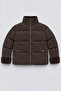 Girl's Stand Collar Plush Detailed Puffer Coat