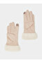 Beige Faux Fur Trim Knitted Gloves - 3