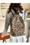 Khaki Leopard Print Corduroy Backpack - 3