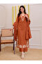 Rust Orange Embroidered Kurta Palazzo Dupatta Set - ALV2113| Rust Orange-Size:3XL-46-Inches