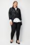 Women's Plus Size Short-Front Gathered Shirt and Zipper Closure Jacquard Double Suit 0390 Black