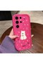 Samsung Galaxy S24 Ultra Compatible Pink Red Silicone Rose Dog Pattern Case Shockproof Camera Protection