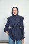Women's Detailed Waist-Tie Shirt in Navy Blue