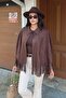 Women's Brown Suede Fabric Tasseled Cape Poncho