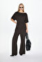 Argie Women's Asymmetrical Cut Top and Wide-Leg Pants Brown Top and Bottom Set - 4