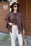 Women's Brown Suede Fabric Tasseled Cape Poncho - 4