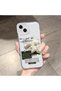 iPhone 14 Plus Compatible Transparent Silicone Case Minimal White Rose Text Pattern Anti-Shock Phone Case with Camera Protection - 2