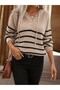 Sçlk Women's Striped Hooded Button Detailed Loose Knit Sweater - 3