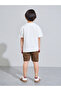 Boys White Graphic Print T-Shirt and Brown Cargo Shorts Set - 5