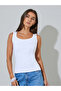 White Solid Square Neck Ribbed Knit Tank Top - 3