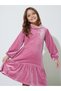 Girls Pink Embroidered Ruffle Details Hooded Midi Dress - 2