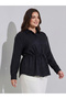 Plus Size Black Solid Tie-Up Waist Shirt
