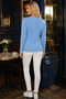 Women's Round Neck Long Sleeve Striped Color Garnished Soft Elegant Casual Blue Knitwear Sweater - 3